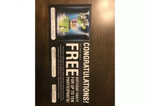 Laser Quest coupon for 10 kid party gift certificate $170 value